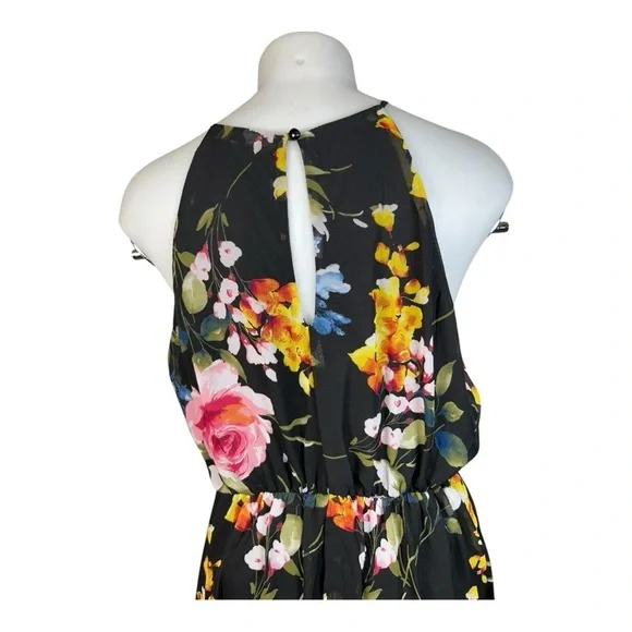 Crystal Doll Maxi Dress Womens XL black Floral Beaded Neck Sleeveless Lined NWT - Picture 6 of 13
